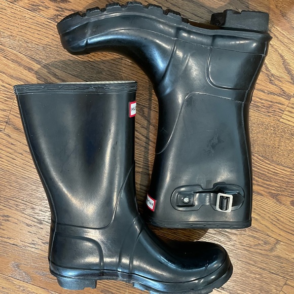 Hunter Original Short Gloss Rain Boots Women’s 8  Black Boot With Buckle - Picture 5 of 7